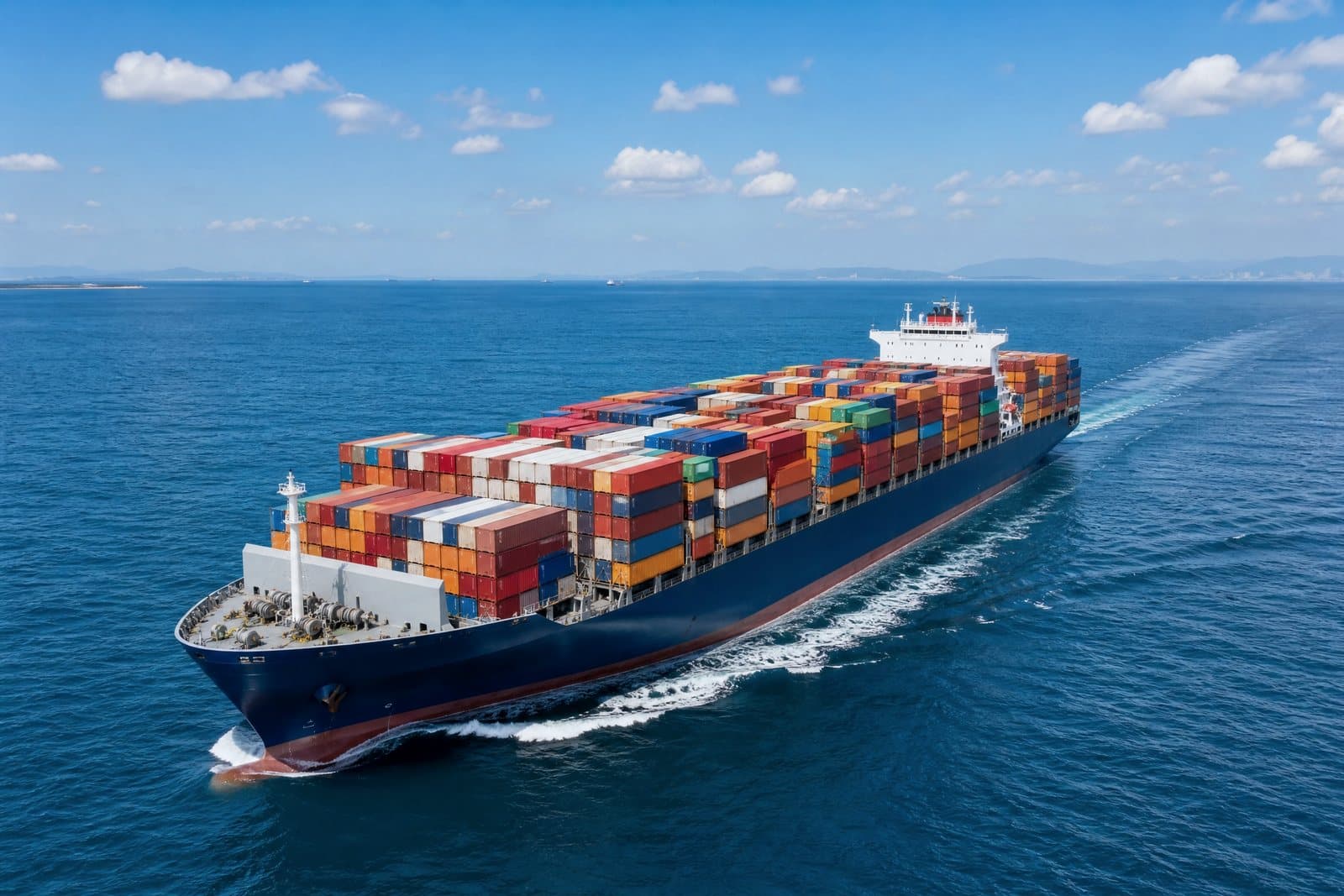 Container vessel under gantry cranes at a deep-water terminal